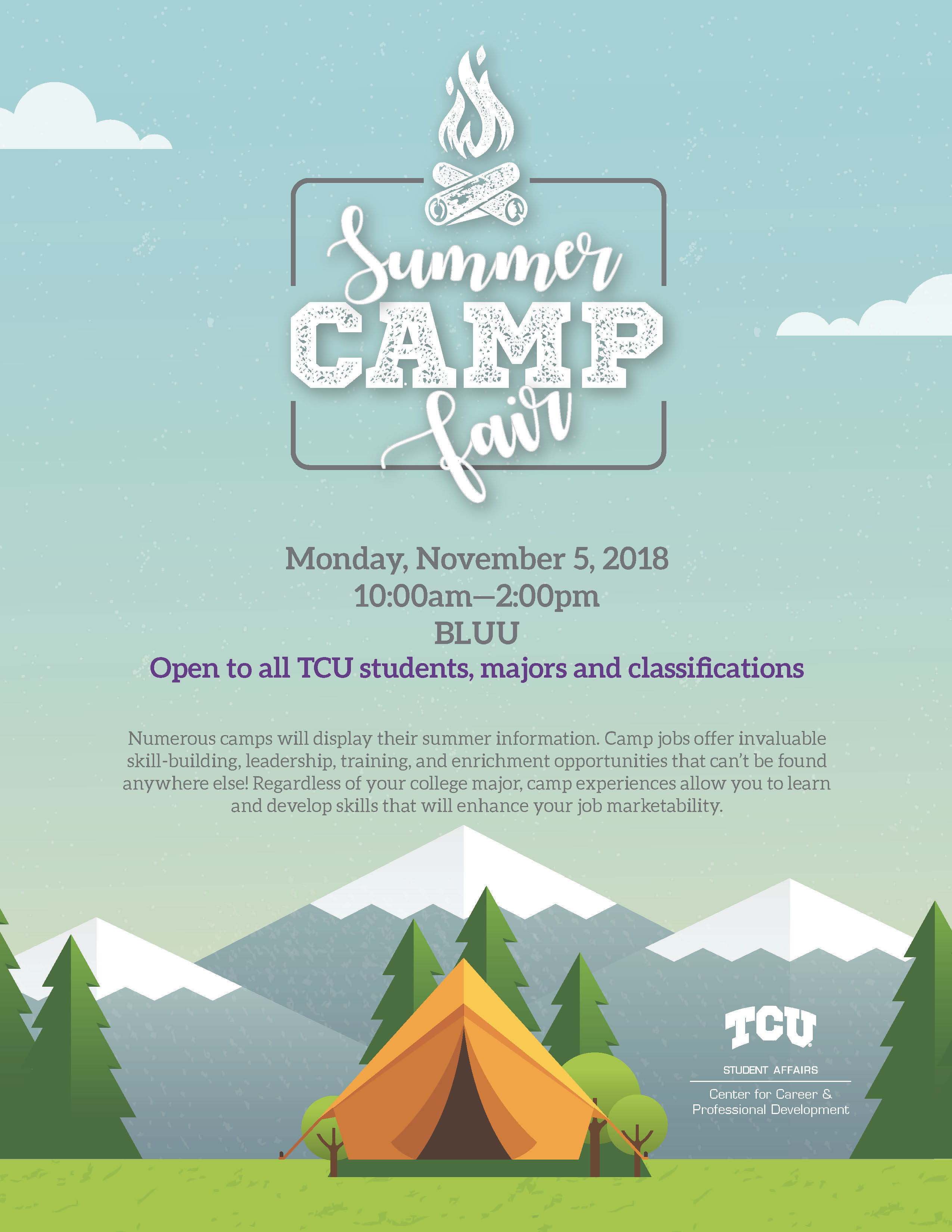 What2DoTCU Summer Camp Fair Open to all TCU students, majors and