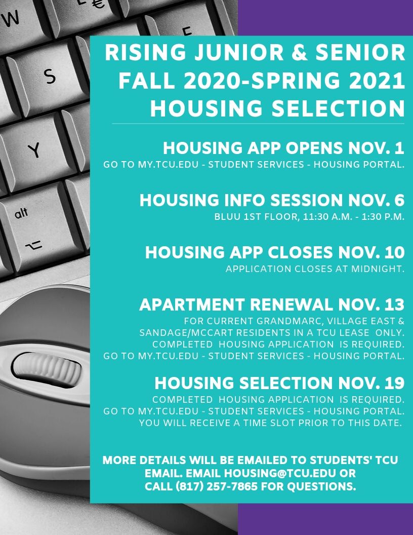 Junior Senior Fall 2020 Spring 2021 Housing Selction Flier