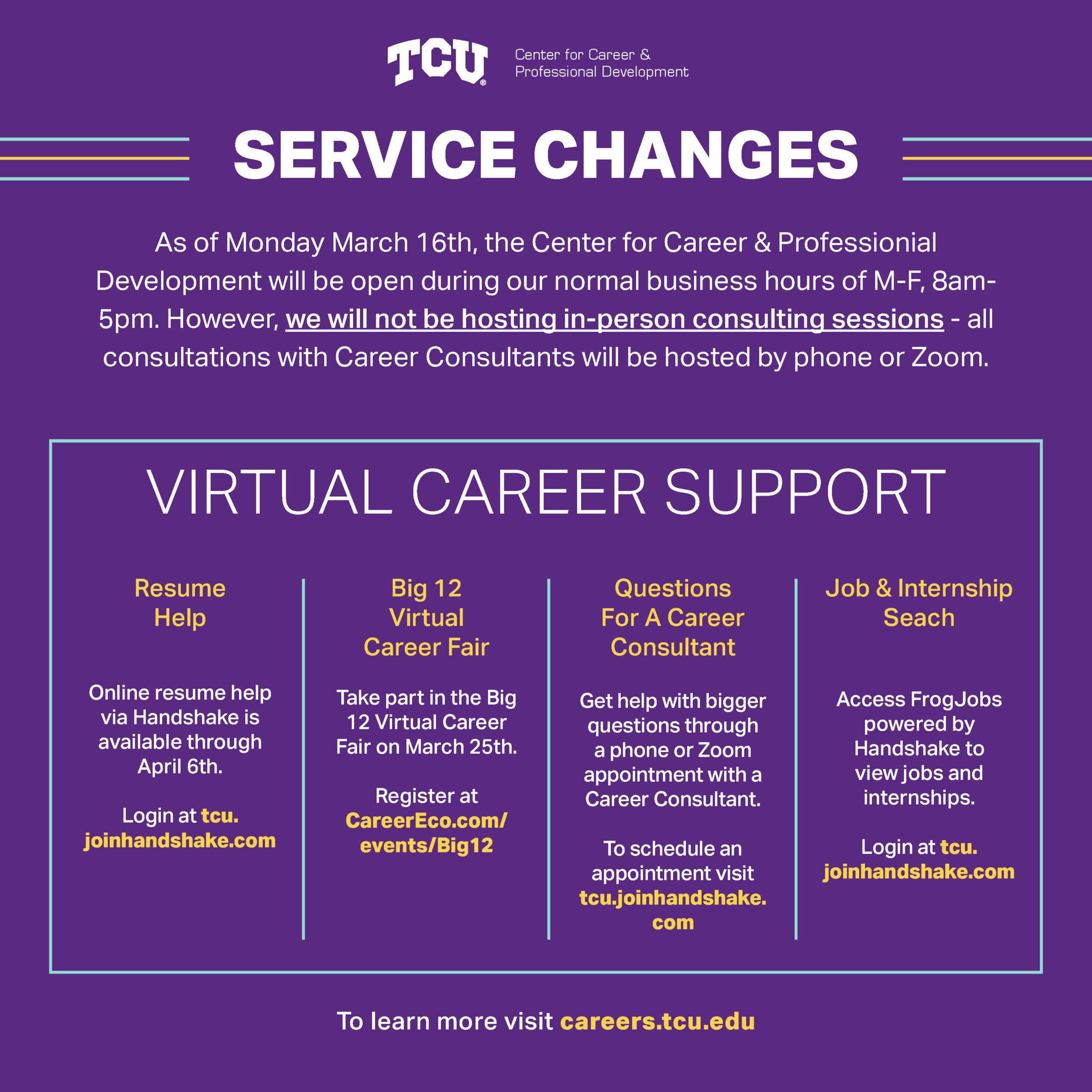 TCU Career Center Services Changes