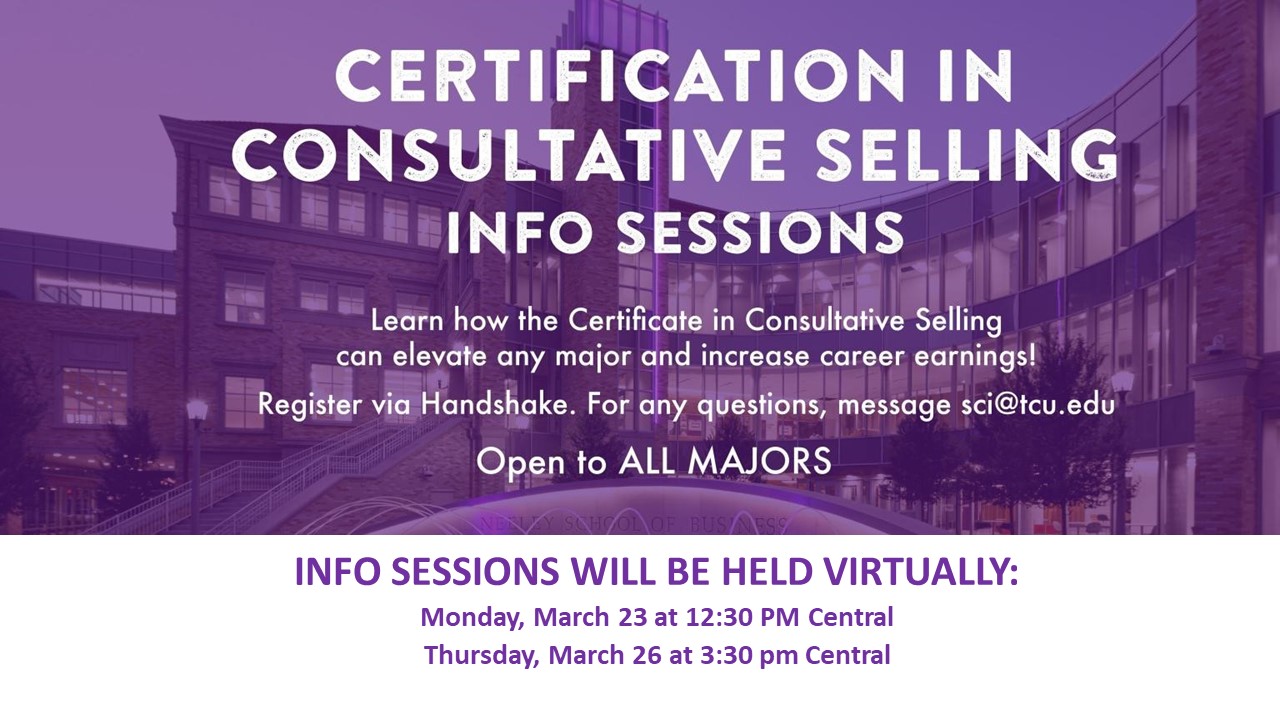 Virtual Info Sessions - Certification in Consultative Selling Flyer
