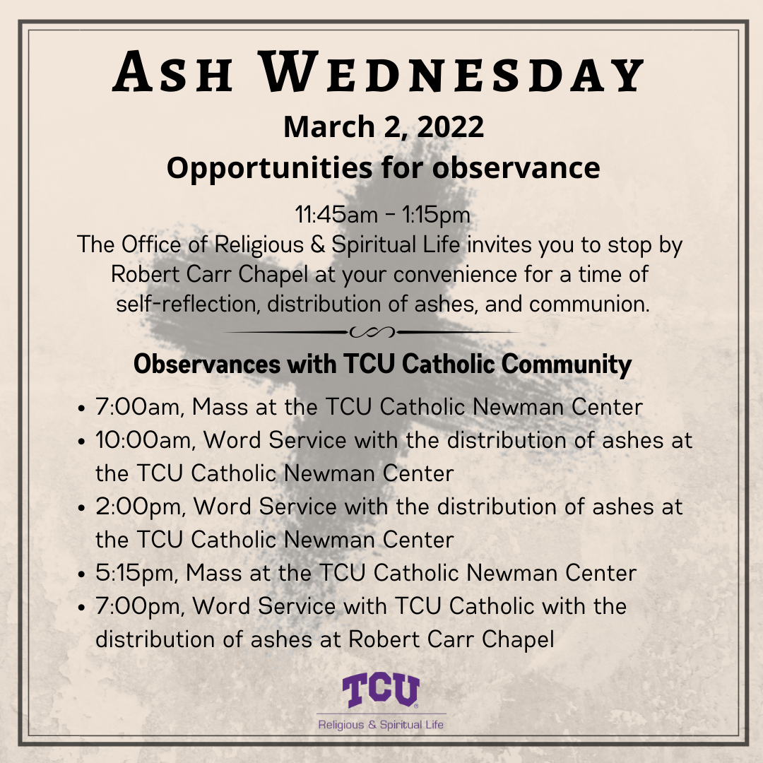 What2Do@TCU | Ash Wednesday Events