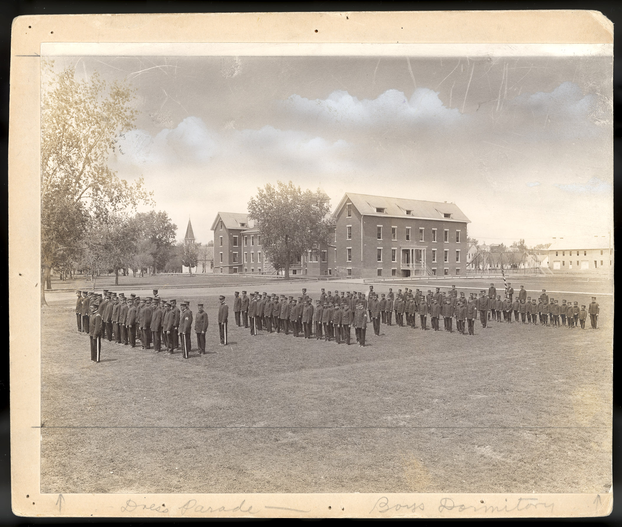 Genoa Indian School-Dress Parade-Boys Dormitory; NE St Hist Soc, Genoa Indian School, Folder 11-20 (RG4422-1-16)